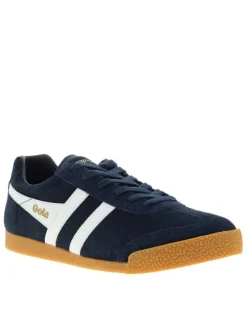 Tennis bleu marine en cuir avec un talon plat et des lacets
