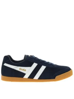 Tennis bleu marine en cuir avec un talon plat et des lacets