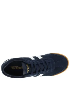 Tennis bleu marine en cuir avec un talon plat et des lacets