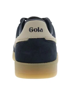 Tennis bleu marine en cuir nubuck avec un talon plat et des lacets