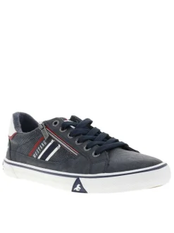 Tennis bleu marine à semelle à talon plat et à lacets et zip latéral
