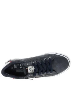 Tennis bleu marine à semelle à talon plat et à lacets et zip latéral