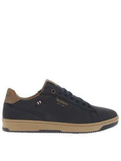 Tennis bleu marine à talon plat avec des lacets et nom de la marque en relief