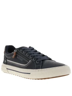 Tennis bleu marine à talon plat avec des lacets et un zip latéral