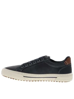 Tennis bleu marine à talon plat avec des lacets et un zip latéral