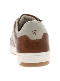 Tennis cognac à semelle plate avec une fermeture à lacets et un zip latéral