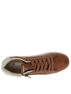 Tennis cognac à semelle plate avec une fermeture à lacets et un zip latéral