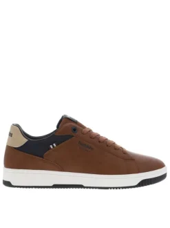Tennis cognacs et bleues marine à semelle plate blanche et à lacets plats