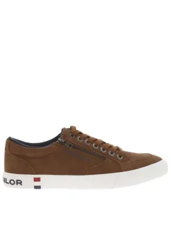 Tennis cognacs à semelle plate et à lacets plats avec un zip sur le côté