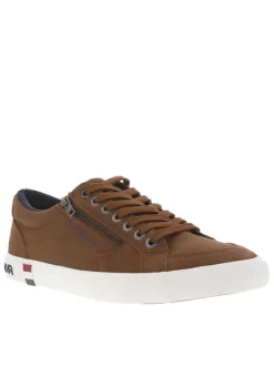 Tennis cognacs à semelle plate et à lacets plats avec un zip sur le côté