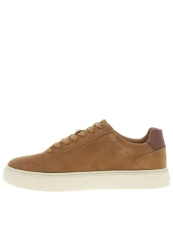 Tennis en cuir beiges à talon plat avec des lacets et logo embossé