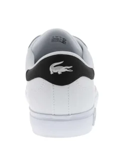 Tennis en cuir blanches avec le logo brodé et le talon noir et à lacets plats