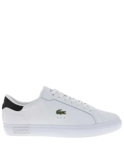 Tennis en cuir blanches avec le logo brodé et le talon noir et à lacets plats
