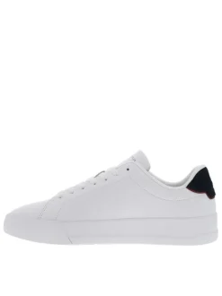 Tennis en cuir blanches avec semelle à talon plat et contrefort contrasté