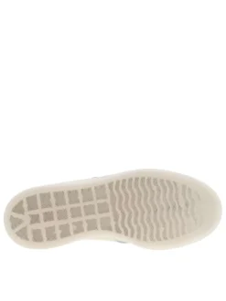 Tennis en cuir blanches et bleues à semelle translucide avec logos dorés