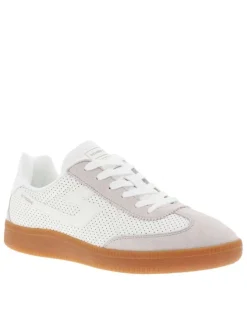 Tennis en cuir blanches et grises claires à minis trous avec une semelle plate