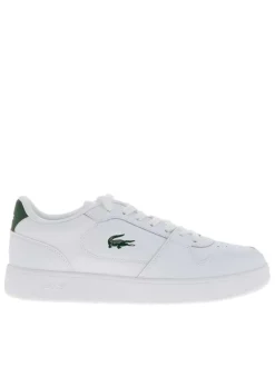 Tennis en cuir blanches et vertes avec un talon plat et des lacets