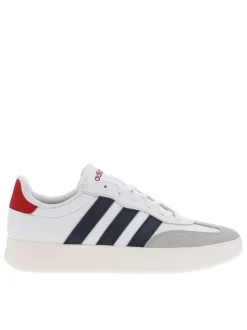 Tennis en cuir blanches à semelle écrue avec logo bleu et rouge
