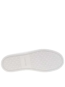 Tennis en cuir blanches à talon plat avec des lacets et logo noir
