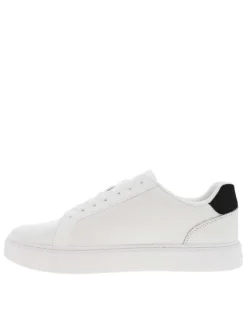 Tennis en cuir blanches à talon plat avec des lacets et logo noir