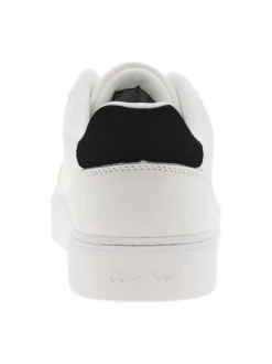 Tennis en cuir blanches à talon plat avec des lacets et logo noir