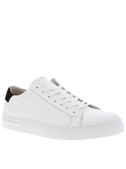 Tennis en cuir blanc à talon plat avec chevillière contrastée et lacets plats blancs