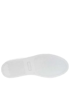 Tennis en cuir blanc à talon plat avec chevillière contrastée et lacets plats blancs