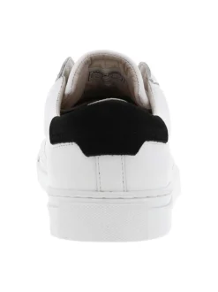 Tennis en cuir blanc à talon plat avec chevillière contrastée et lacets plats blancs