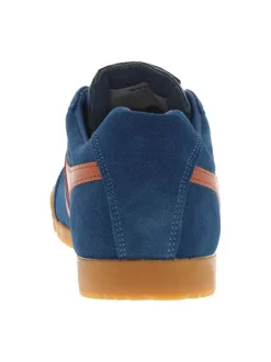 Tennis en cuir bleues en daim à empiècements rouges brique et à lacets plats