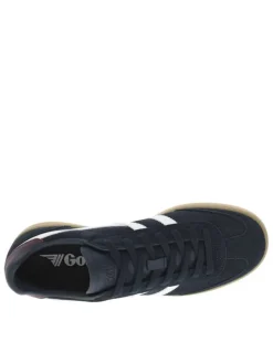 Tennis en cuir bleues marine en daim avec le nom de la marque et à lacets plats