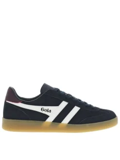 Tennis en cuir bleues marine en daim avec le nom de la marque et à lacets plats