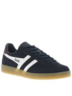Tennis en cuir bleues marine en daim avec le nom de la marque et à lacets plats