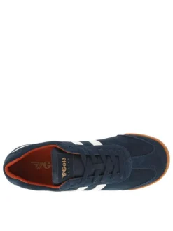Tennis en cuir bleues marine en daim à empiècements blancs et à lacets plats
