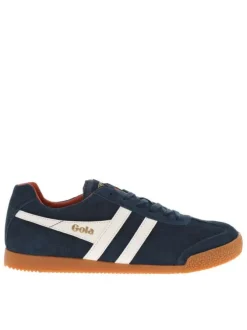 Tennis en cuir bleues marine en daim à empiècements blancs et à lacets plats