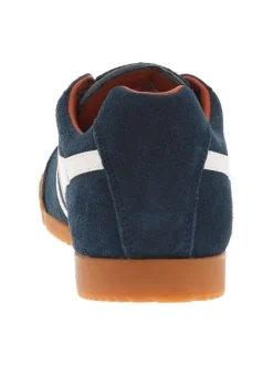Tennis en cuir bleues marine en daim à empiècements blancs et à lacets plats