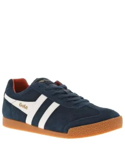Tennis en cuir bleues marine en daim à empiècements blancs et à lacets plats