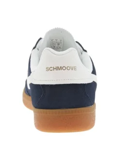 Tennis en cuir bleues marine et blanches en suède à semelle plate miel