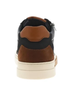Tennis en cuir bleu marine avec une fermeture zippée et des lacets