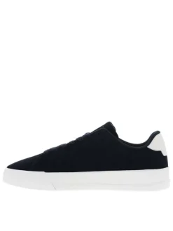 Tennis en cuir bleu marine à talon plateau avec des lacets noirs
