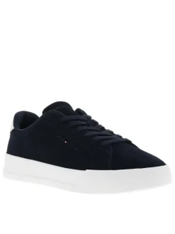 Tennis en cuir bleu marine à talon plateau avec des lacets noirs