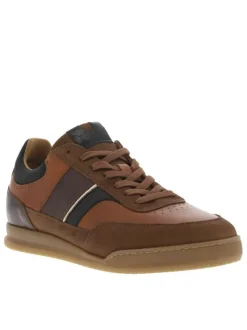 Tennis en cuir cognac à semelle marron avec et des lacets plats