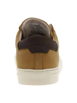 Tennis en cuir cognac à talon plat avec chevillière contrasté marron et lacets plats ton sur ton