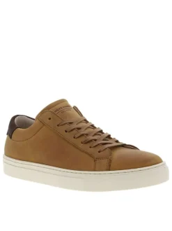 Tennis en cuir cognac à talon plat avec chevillière contrasté marron et lacets plats ton sur ton