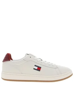 Tennis en cuir ivoire à talon plat avec des lacets et un revêtement en grains