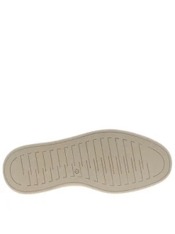 Tennis en cuir jean et tan à talon plat avec des lacets taupe