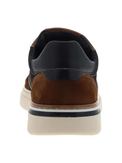 Tennis en cuir jean et tan à talon plat avec des lacets taupe