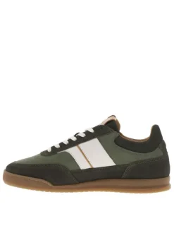 Tennis en cuir kaki à talon plat avec des lacets plats blancs