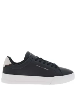Tennis en cuir marine à talon plat et à lacets plats ton sur ton