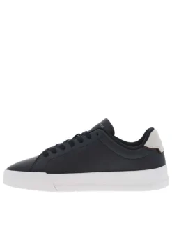 Tennis en cuir marine à talon plat et à lacets plats ton sur ton