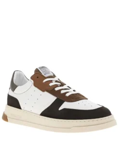 Tennis en cuir multicolores avec une semelle plate et des lacets plats